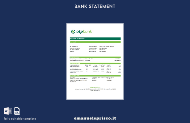 Modello Excel di estratto conto OTP Croazia in stile verificato